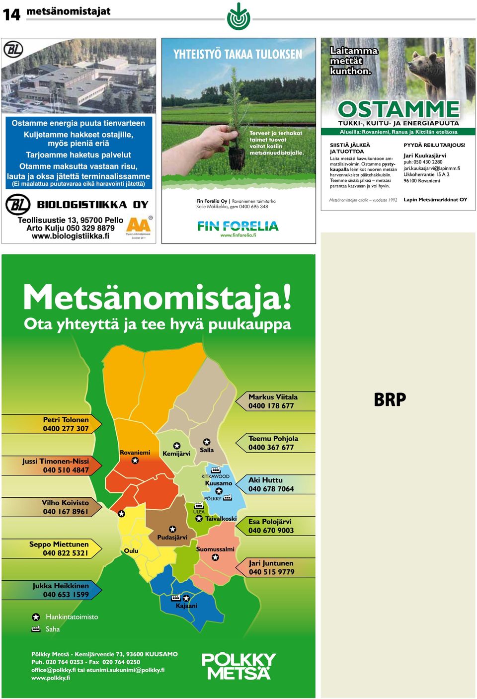 kasvukuntoon ammattilaisvoimin. Ostamme pystykaupalla leimikot nuoren metsän harvennuksista päätehakkuisiin.