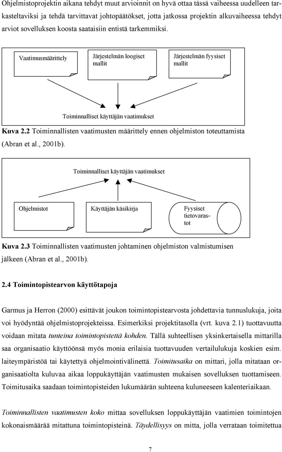 2 Toiminnallisten vaatimusten määrittely ennen ohjelmiston toteuttamista (Abran et al., 2001b). Toiminnalliset käyttäjän vaatimukset Ohjelmistot Käyttäjän käsikirja Fyysiset tietovarastot Kuva 2.