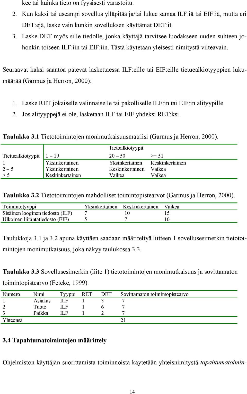 Seuraavat kaksi sääntöä pätevät laskettaessa ILF:eille tai EIF:eille tietuealkiotyyppien lukumäärää (Garmus ja Herron, 2000): 1.