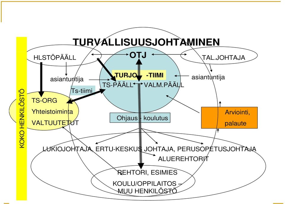 PÄÄLL Ts-tiimi TS-ORG Yhteistoiminta t i i t Arviointi, i Ohjaus - koulutus