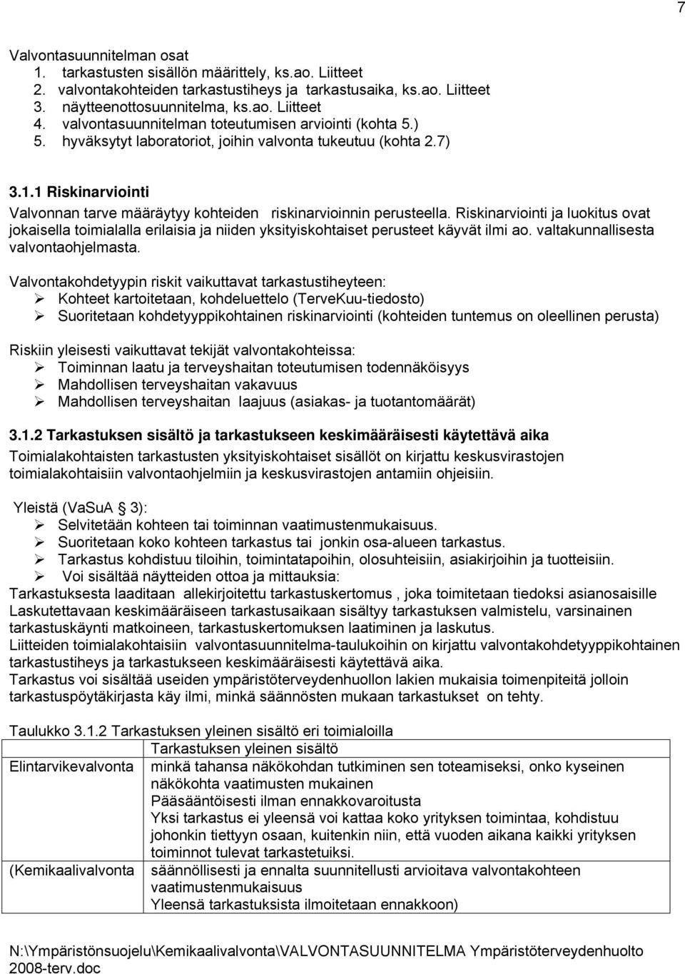 1 Riskinarviointi Valvonnan tarve määräytyy kohteiden riskinarvioinnin perusteella.