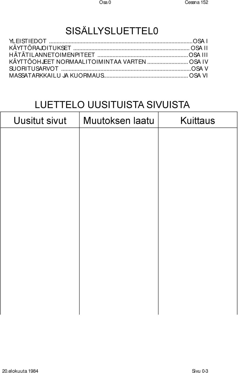 ..OSA III KÄYTTÖOHJEET NORMAALITOIMINTAA VARTEN... OSA IV SUORITUSARVOT.