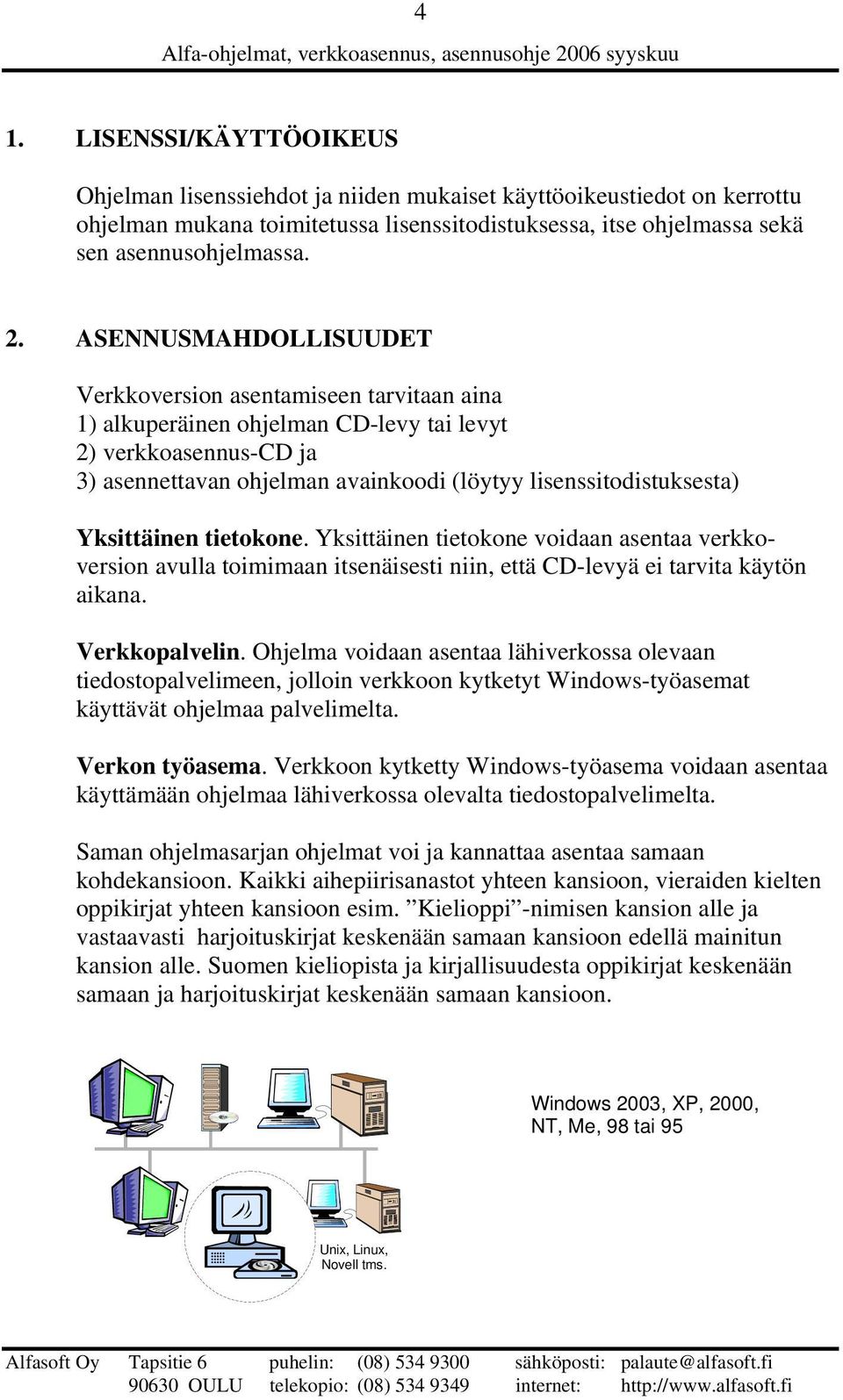 Yksittäinen tietokone. Yksittäinen tietokone voidaan asentaa verkkoversion avulla toimimaan itsenäisesti niin, että CD-levyä ei tarvita käytön aikana. Verkkopalvelin.