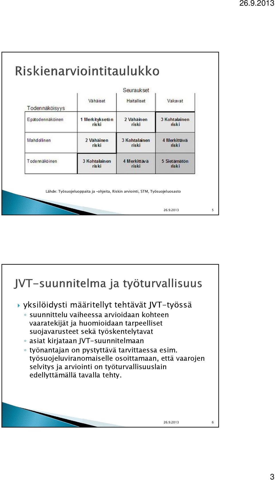 huomioidaan tarpeelliset suojavarusteet sekä työskentelytavat asiat kirjataan JVT-suunnitelmaan työnantajan on