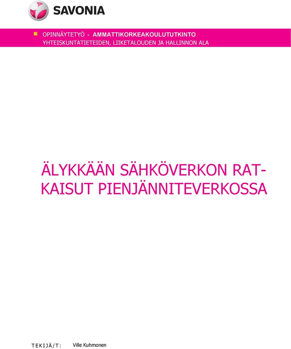 HALLINNON ALA ÄLYKKÄÄN SÄHKÖVERKON RAT-