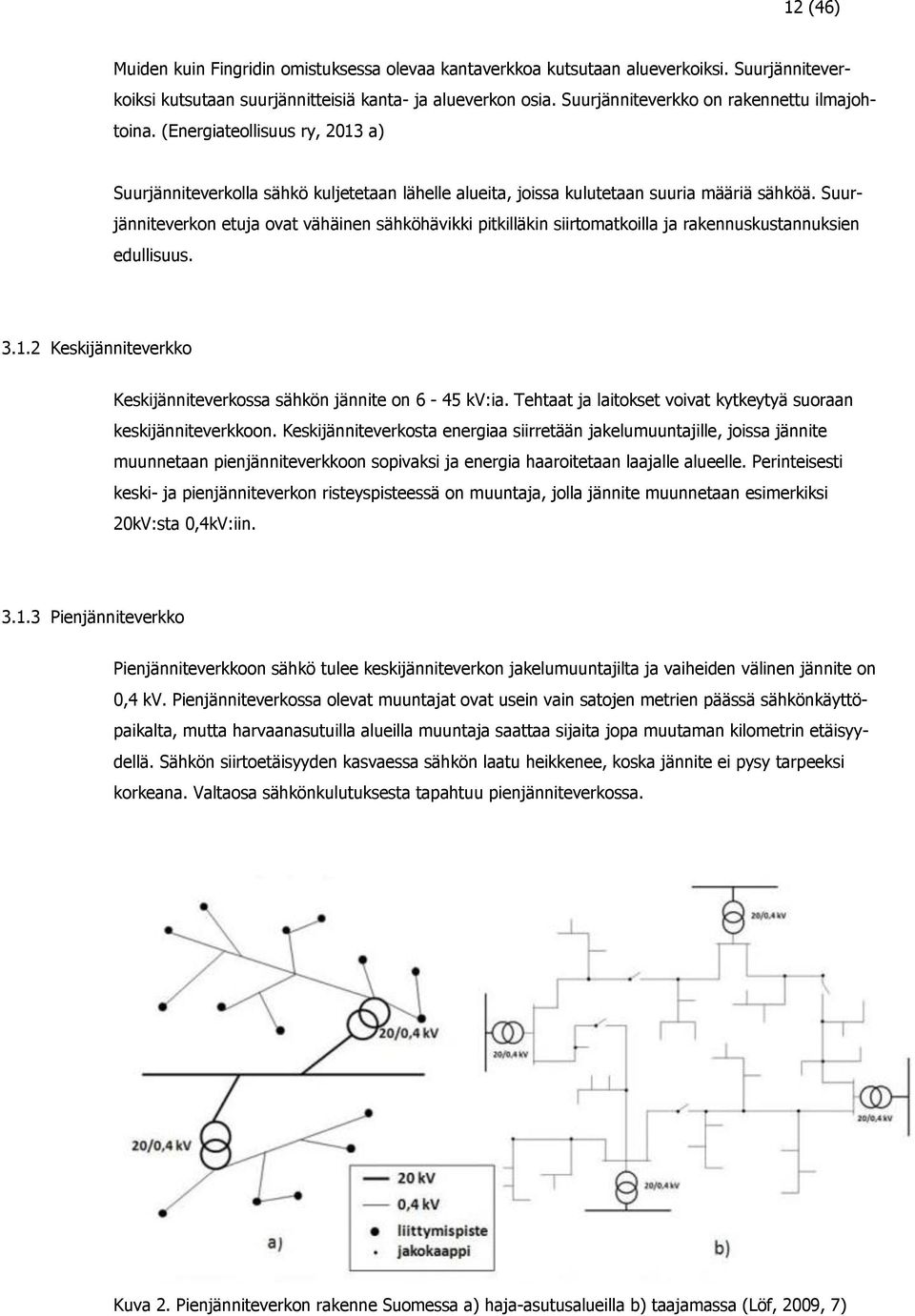 Suurjänniteverkon etuja ovat vähäinen sähköhävikki pitkilläkin siirtomatkoilla ja rakennuskustannuksien edullisuus. 3.1.2 Keskijänniteverkko Keskijänniteverkossa sähkön jännite on 6-45 kv:ia.
