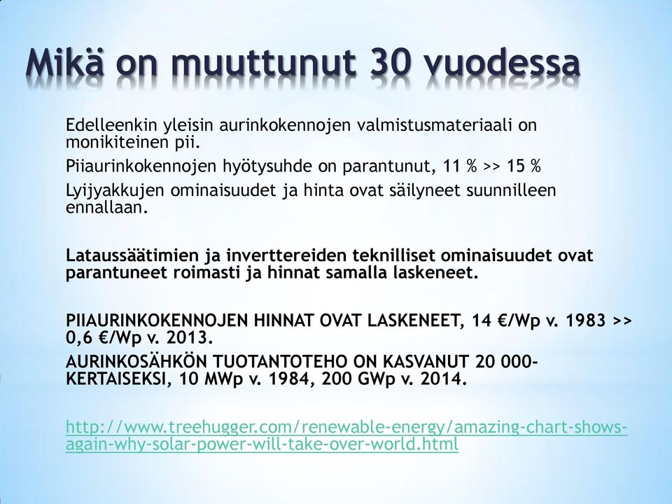 Lataussäätimien ja inverttereiden teknilliset ominaisuudet ovat parantuneet roimasti ja hinnat samalla laskeneet.