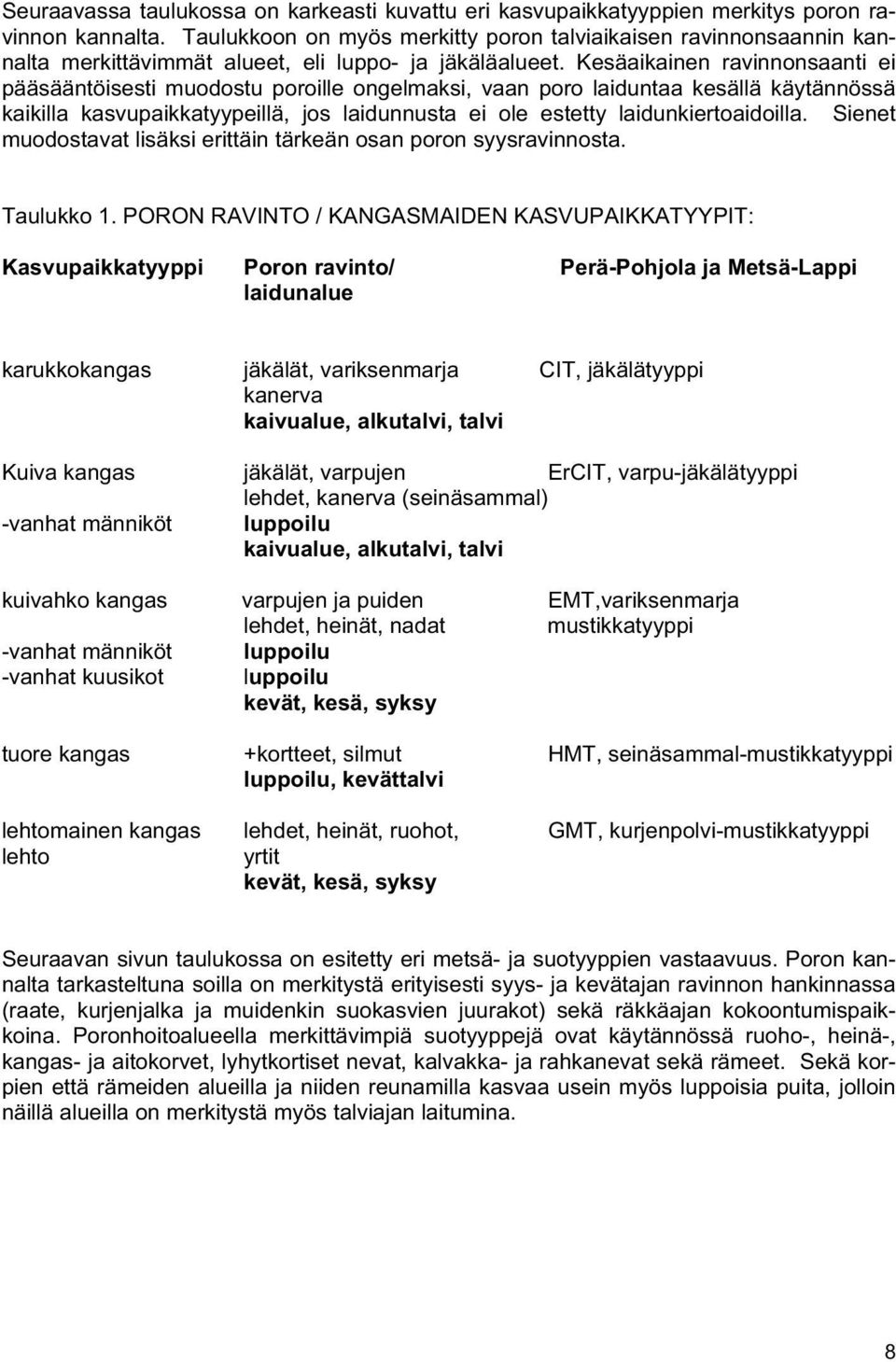 Kesäaikainen ravinnonsaanti ei pääsääntöisesti muodostu poroille ongelmaksi, vaan poro laiduntaa kesällä käytännössä kaikilla kasvupaikkatyypeillä, jos laidunnusta ei ole estetty laidunkiertoaidoilla.