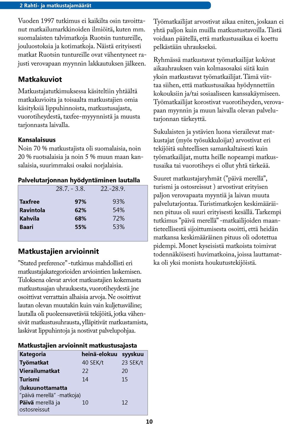 Matkakuviot Matkustajatutkimuksessa käsiteltiin yhtäältä matkakuvioita ja toisaalta matkustajien omia käsityksiä lippuhinnoista, matkustusajasta, vuorotiheydestä, taxfee-myyynnistä ja muusta