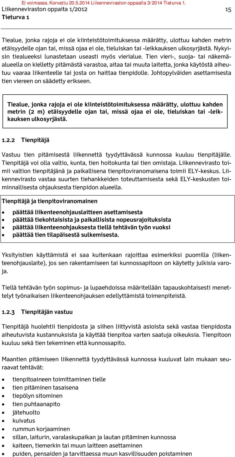 Tien vieri-, suoja- tai näkemäalueella on kielletty pitämästä varastoa, aitaa tai muuta laitetta, jonka käytöstä aiheutuu vaaraa liikenteelle tai josta on haittaa tienpidolle.