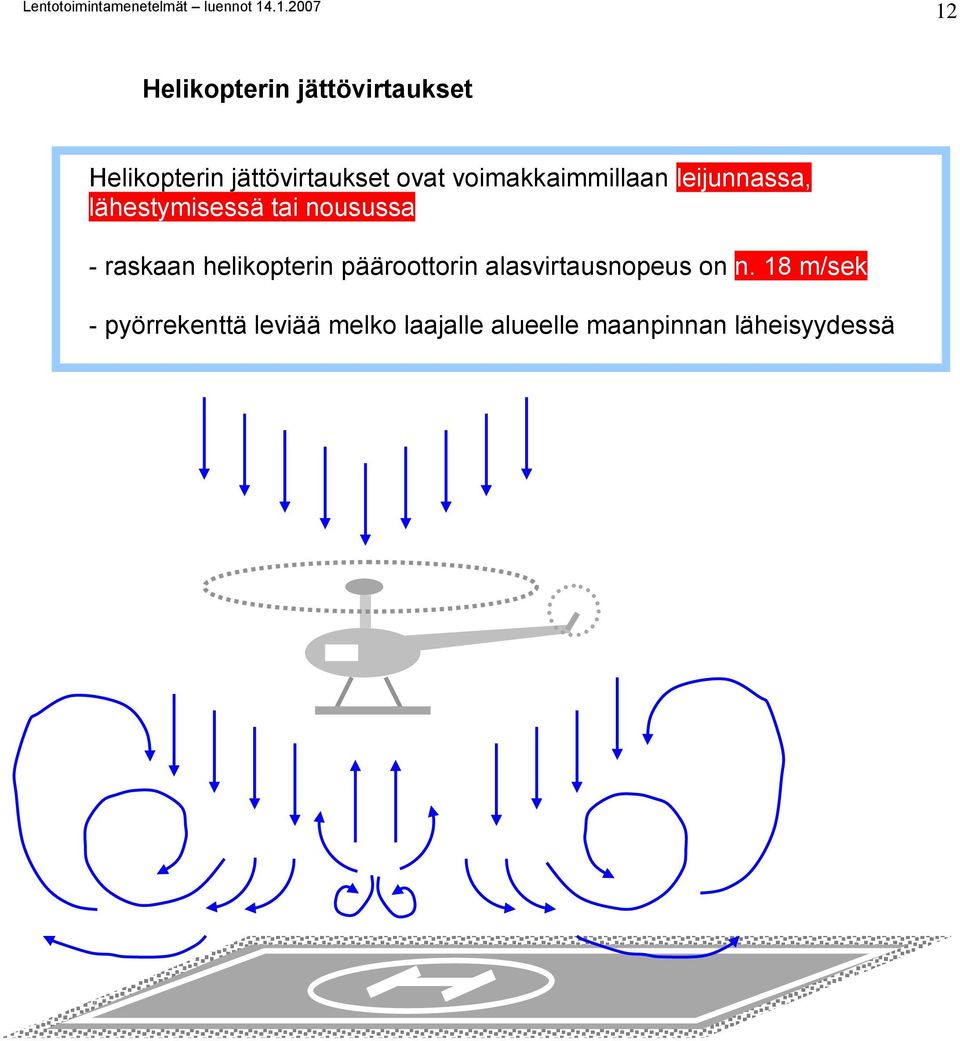 raskaan helikopterin pääroottorin alasvirtausnopeus on n.