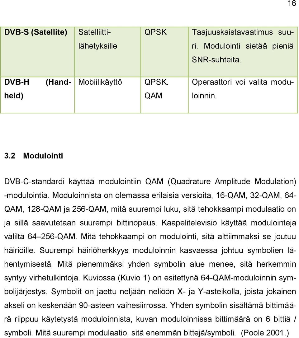 Moduloinnista on olemassa erilaisia versioita, 16-QAM, 32-QAM, 64- QAM, 128-QAM ja 256-QAM, mitä suurempi luku, sitä tehokkaampi modulaatio on ja sillä saavutetaan suurempi bittinopeus.