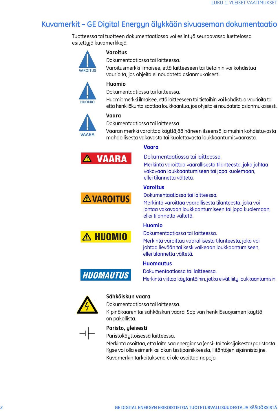 Huomio Dokumentaatiossa tai laitteessa.