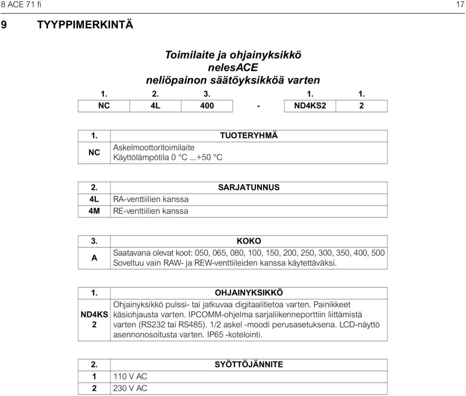 KOKO Saatavana olevat koot: 050, 065, 080, 00, 50, 00, 50, 00, 50, 00, 500 A Soveltuu vain RAW- ja REW-venttiileiden kanssa käytettäväksi.