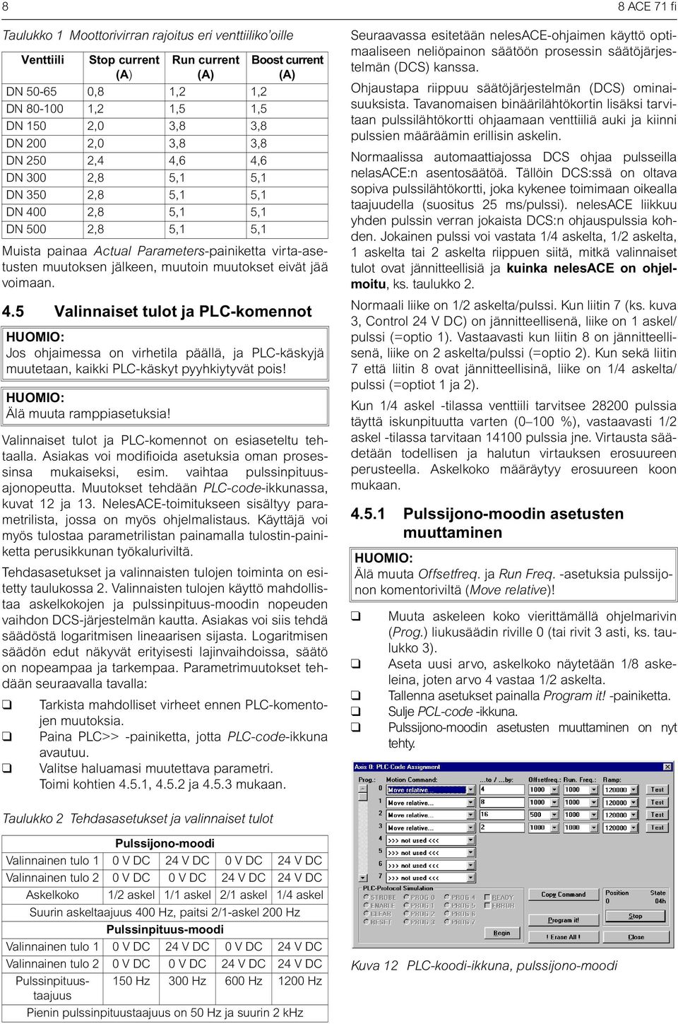 .5 Valinnaiset tulot ja PLC-komennot Jos ohjaimessa on virhetila päällä, ja PLC-käskyjä muutetaan, kaikki PLC-käskyt pyyhkiytyvät pois! Älä muuta ramppiasetuksia!