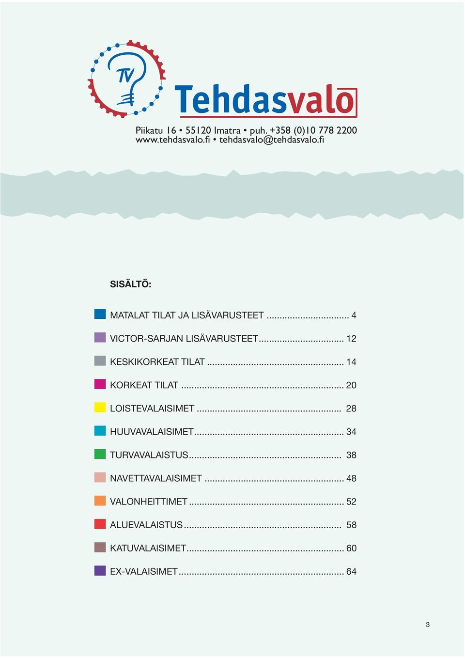 .. 12 KESKIKORKEAT TILAT... 14 KORKEAT TILAT... 20 LOISTEVALAISIMET... 28 HUUVAVALAISIMET.