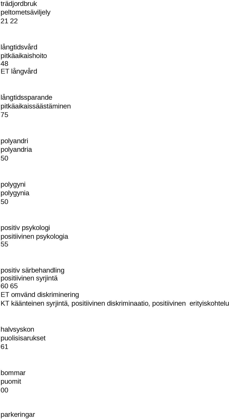 psykologia 55 positiv särbehandling positiivinen syrjintä 60 65 ET omvänd diskriminering KT käänteinen