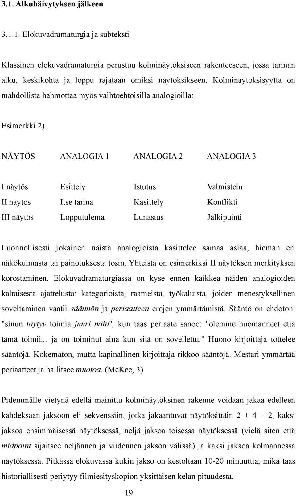 Käsittely Konflikti III näytös Lopputulema Lunastus Jälkipuinti Luonnollisesti jokainen näistä analogioista käsittelee samaa asiaa, hieman eri näkökulmasta tai painotuksesta tosin.