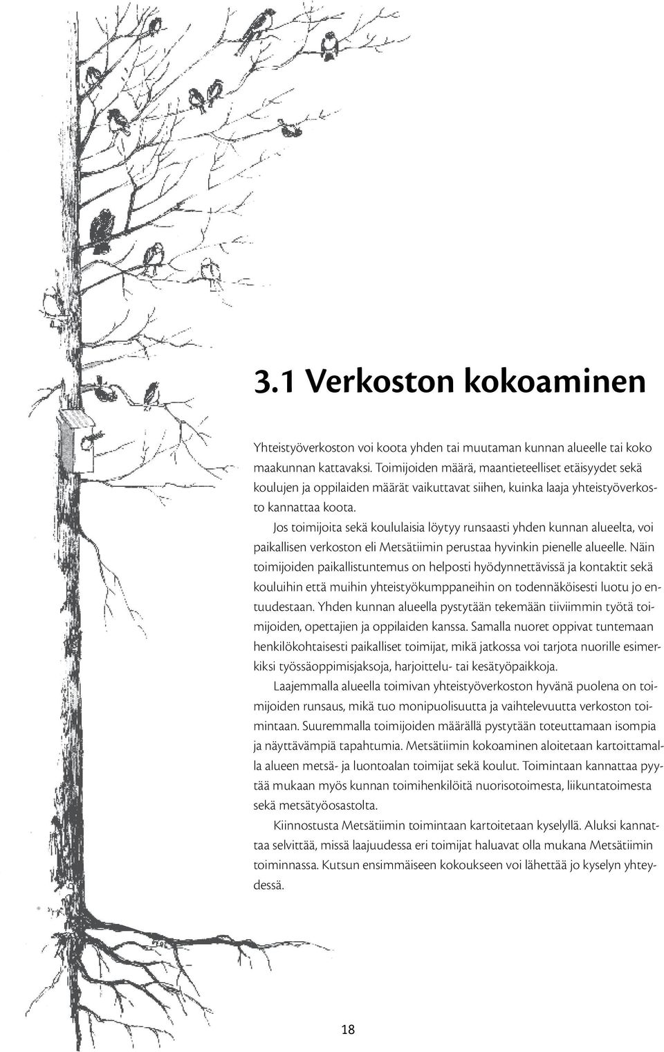 Jos toimijoita sekä koululaisia löytyy runsaasti yhden kunnan alueelta, voi paikallisen verkoston eli Metsätiimin perustaa hyvinkin pienelle alueelle.