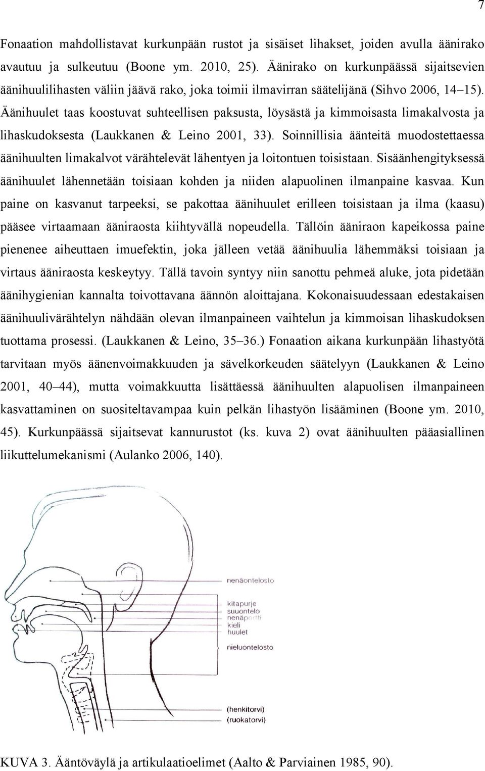 Äänihuulet taas koostuvat suhteellisen paksusta, löysästä ja kimmoisasta limakalvosta ja lihaskudoksesta (Laukkanen & Leino 2001, 33).