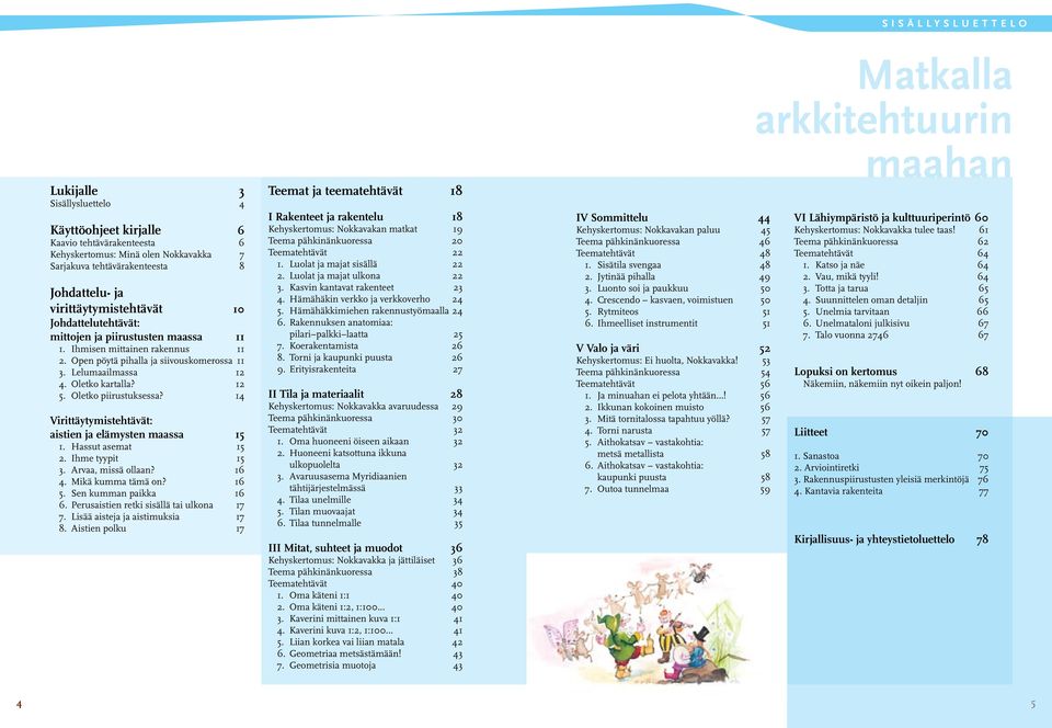 12 5. Oletko piirustuksessa? 14 Virittäytymistehtävät: aistien ja elämysten maassa 15 1. Hassut asemat 15 2. Ihme tyypit 15 3. Arvaa, missä ollaan? 16 4. Mikä kumma tämä on? 16 5.