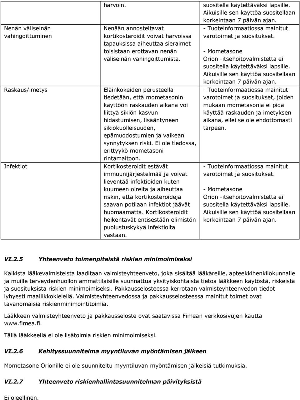 Eläinkokeiden perusteella tiedetään, että mometasonin käyttöön raskauden aikana voi liittyä sikiön kasvun hidastumisen, lisääntyneen sikiökuolleisuuden, epämuodostumien ja vaikean synnytyksen riski.