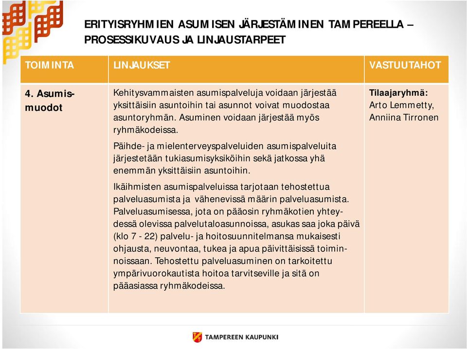 Ikäihmisten asumispalveluissa tarjotaan tehostettua palveluasumista ja vähenevissä määrin palveluasumista.