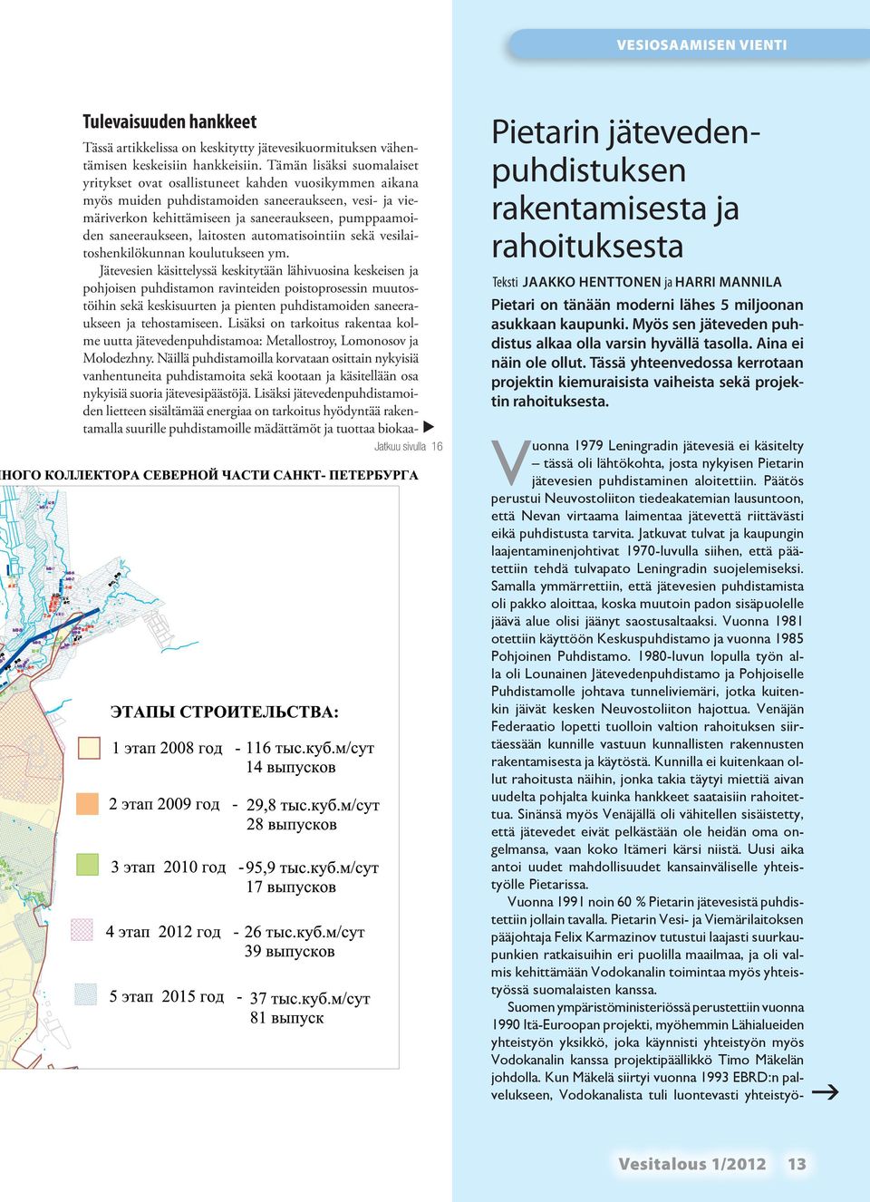 saneeraukseen, laitosten automatisointiin sekä vesilaitoshenkilökunnan koulutukseen ym.