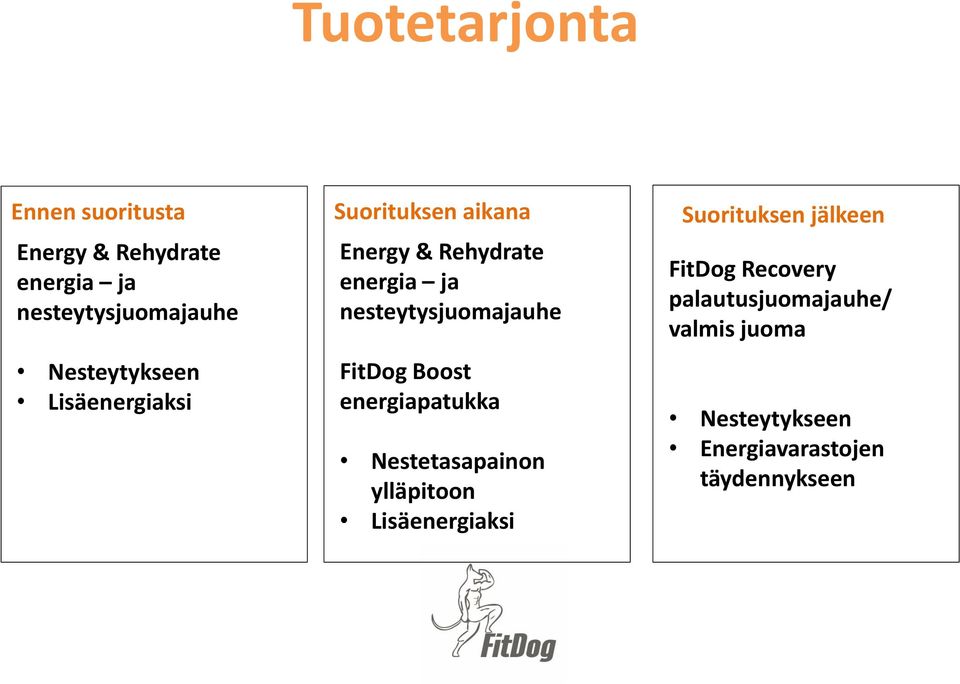 nesteytysjuomajauhe FitDog Boost energiapatukka Nestetasapainon ylläpitoon Lisäenergiaksi