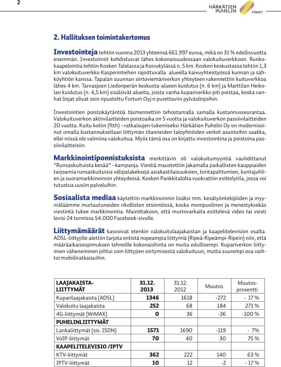 Kosken keskustassa tehtiin,3 km valokuituverkko Kasperintiehen rajoittuvalla alueella kaivuyhteistyössä kunnan ja sähköyhtiön kanssa.