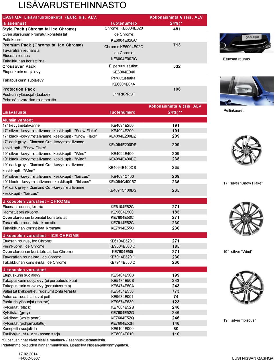 Chrome) Chrome: KE6004E02C 713 Tavaratilan reunalista Ice Chrome: Etuosan reunus KE6004E002iC Takaikkunan koristelista Cros s ov er Pac k Ei peruutustutka: 532 Etupuskurin suojalevy KE6004E040 Lis äv