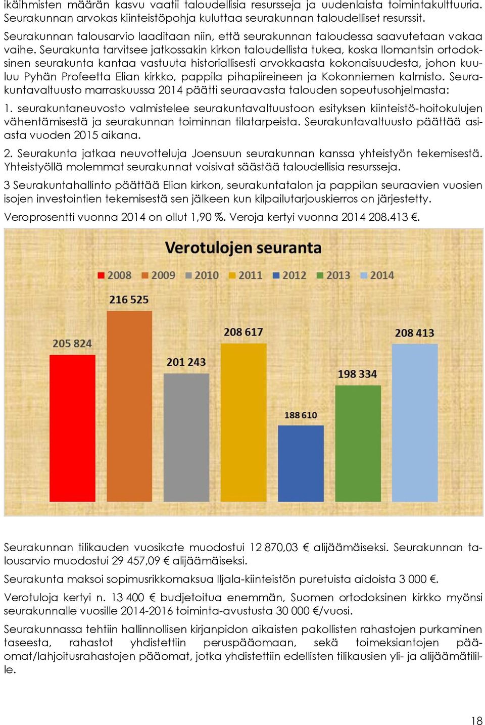 Seurakunta tarvitsee jatkossakin kirkon taloudellista tukea, koska Ilomantsin ortodoksinen seurakunta kantaa vastuuta historiallisesti arvokkaasta kokonaisuudesta, johon kuuluu Pyhän Profeetta Elian