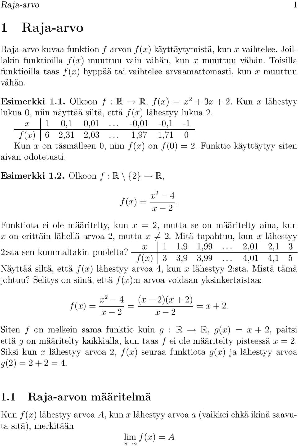 .. -, -, - f() 6,3,3...,97,7 Kun on täsmälleen, niin f() on f(). Funktio kättät siten aivan odotetusti. Esimerkki.. Olkoon f : R \ {} R, f().