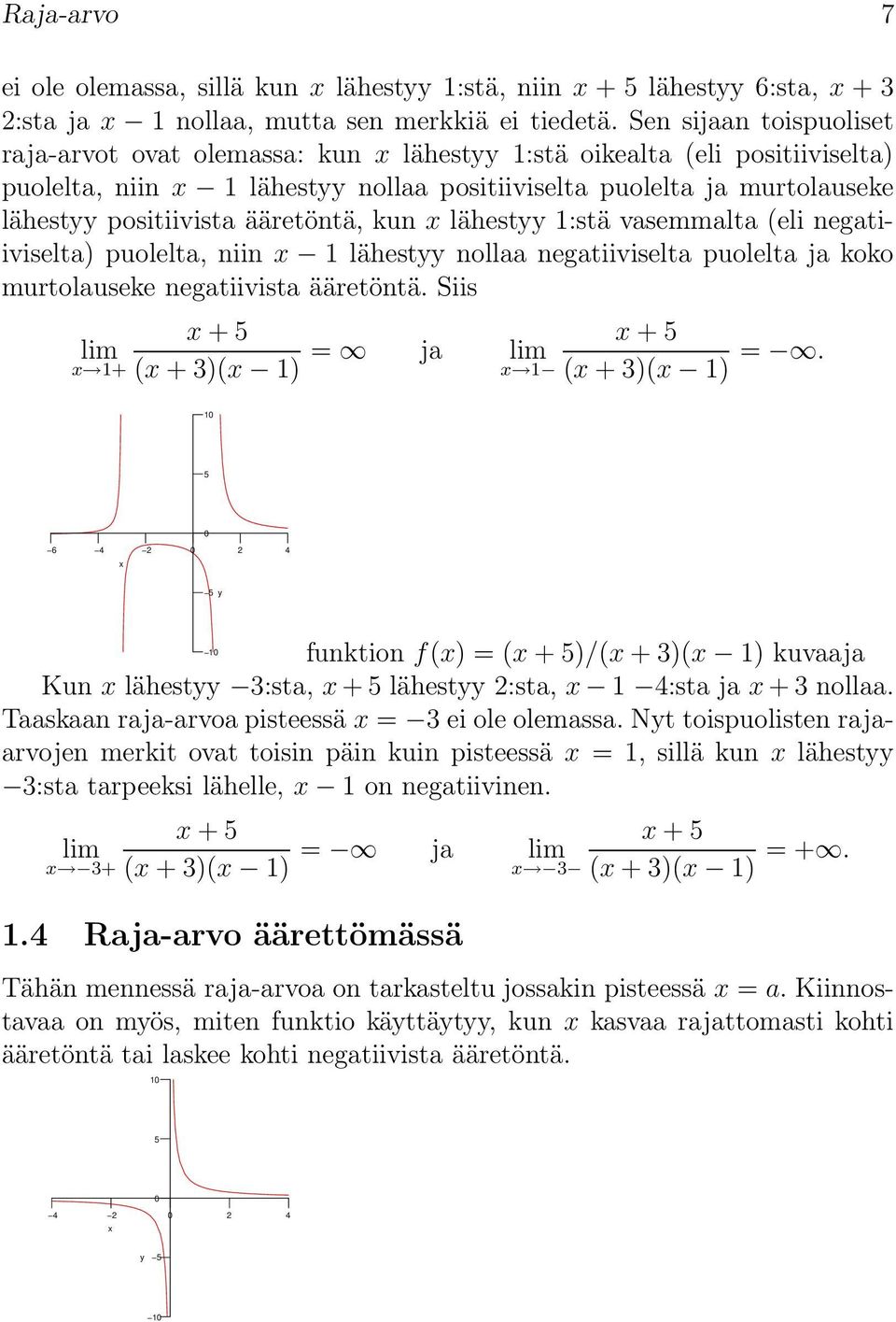 lähest :stä vasemmalta (eli negatiiviselta) puolelta, niin lähest nollaa negatiiviselta puolelta ja koko murtolauseke negatiivista ääretöntä. Siis + + ( + 3)( ) + ja ( + 3)( ).