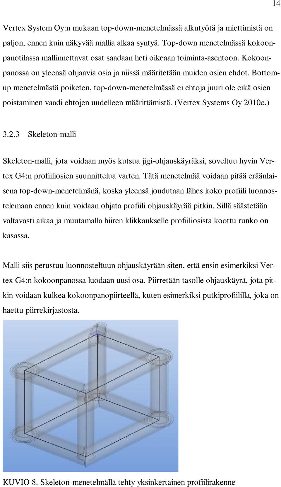 Bottomup menetelmästä poiketen, top-down-menetelmässä ei ehtoja juuri ole eikä osien poistaminen vaadi ehtojen uudelleen määrittämistä. (Vertex Systems Oy 20