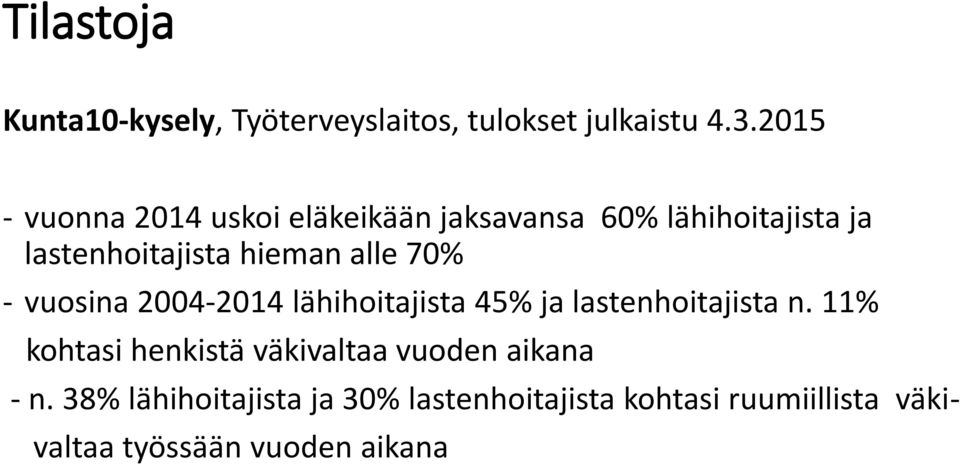 alle 70% - vuosina 2004-2014 lähihoitajista 45% ja lastenhoitajista n.