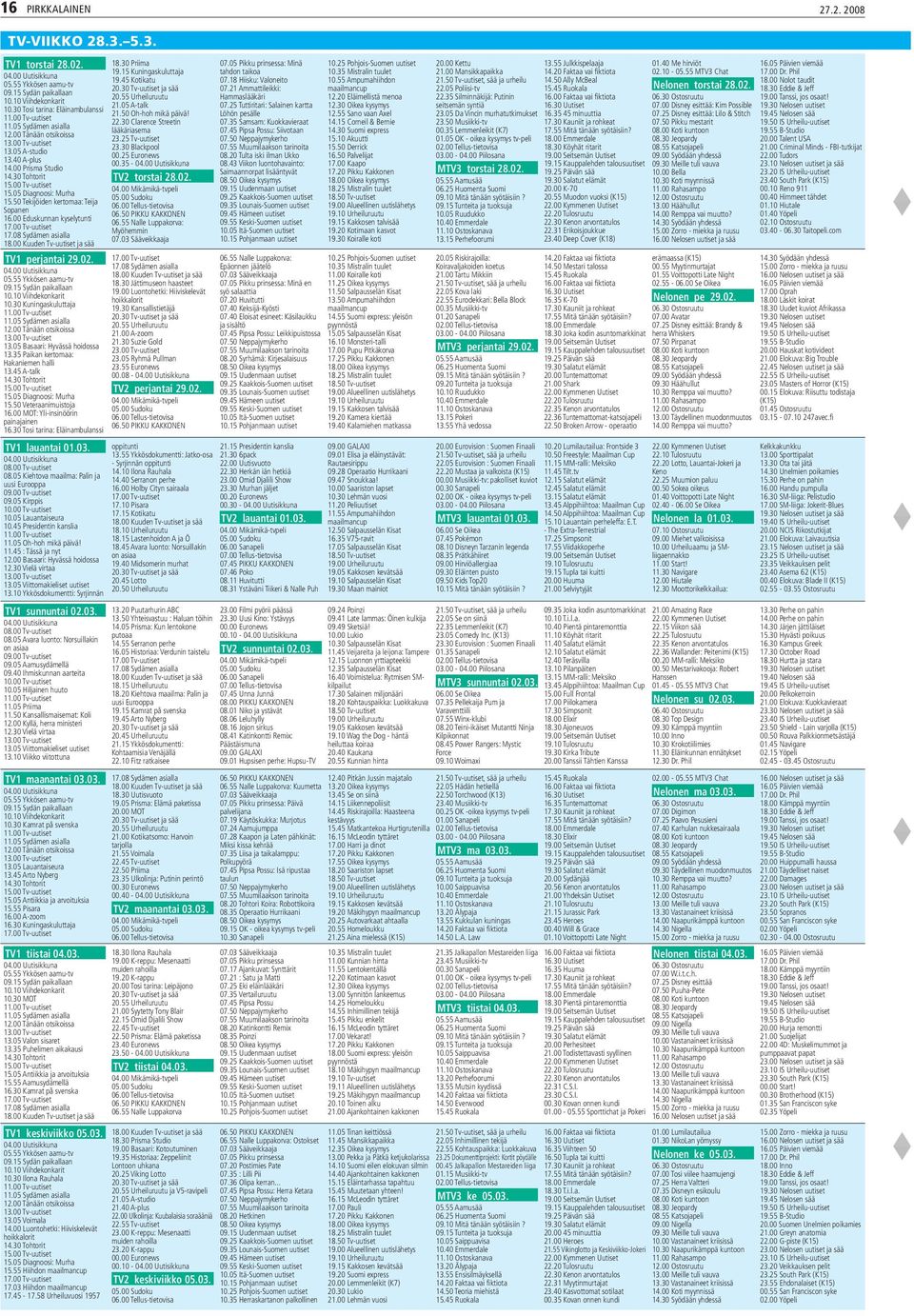 50 Tekijöiden kertomaa: Teija Sopanen 16.00 Eduskunnan kyselytunti 17.00 Tv-uutiset 17.08 Sydämen asialla 18.00 Kuuden Tv-uutiset ja sää TV1 perjantai 29.02. 04.00 Uutisikkuna 05.