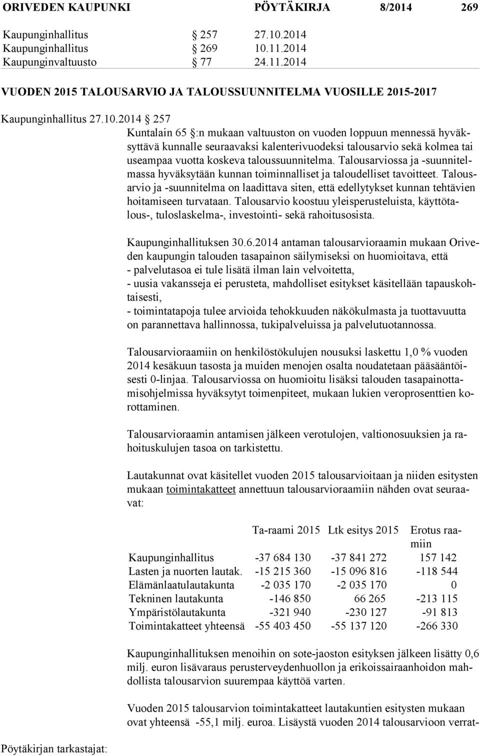 Talousarviossa ja -suunnitelmassa hyväksytään kunnan toiminnalliset ja taloudelliset tavoitteet.