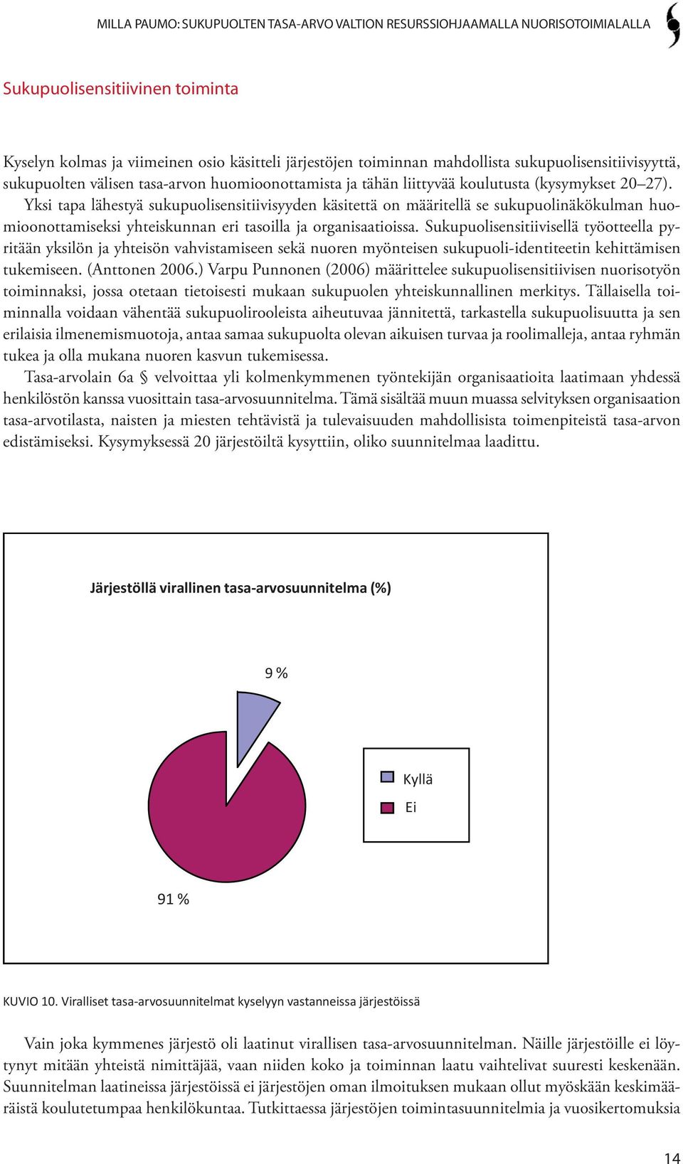 Sukupuolisensitiivisellä työotteella pyritään yksilön ja yhteisön vahvistamiseen sekä nuoren myönteisen sukupuoli-identiteetin kehittämisen tukemiseen. (Anttonen 2006.