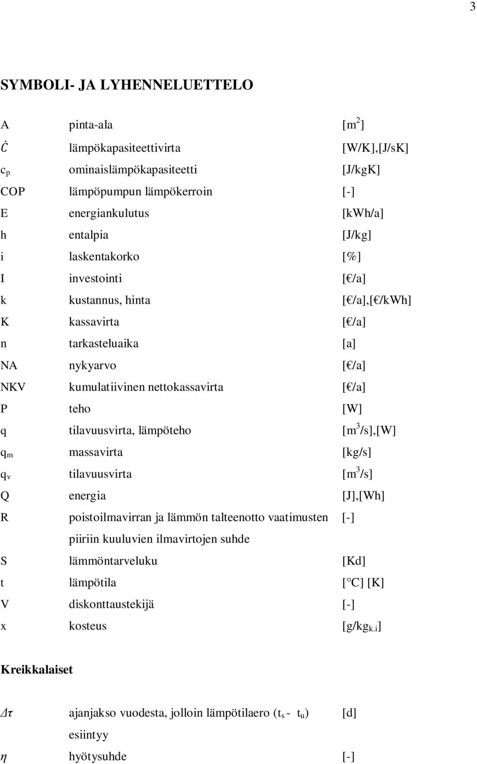 tilvuusvirt, lämpöteho [m 3 /s],[w] q m mssvirt [kg/s] q v tilvuusvirt [m 3 /s] Q energi [J],[Wh] R poistoilmvirrn j lämmön tlteenotto vtimusten [-] piiriin kuuluvien