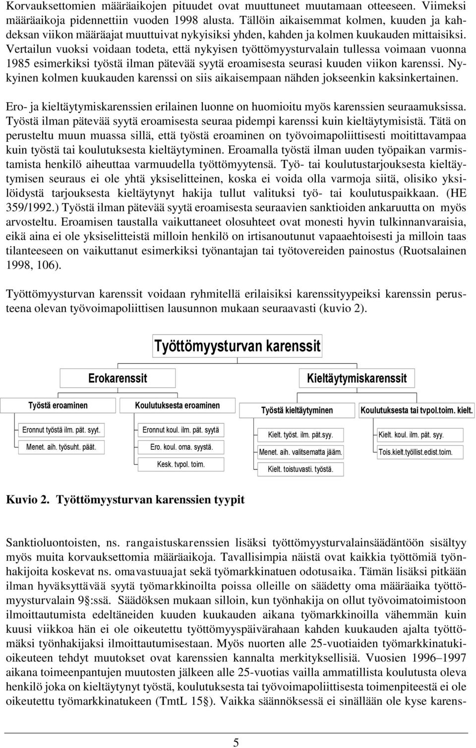 Vertailun vuoksi voidaan todeta, että nykyisen työttömyysturvalain tullessa voimaan vuonna 1985 esimerkiksi työstä ilman pätevää syytä eroamisesta seurasi kuuden viikon karenssi.