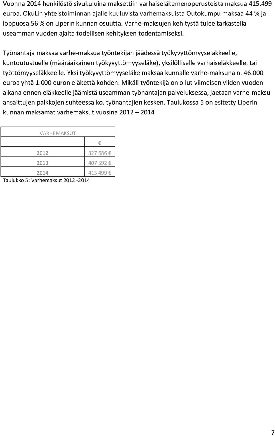 Varhe-maksujen kehitystä tulee tarkastella useamman vuoden ajalta todellisen kehityksen todentamiseksi.