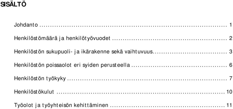 .. 3 Henkilöstön poissaolot eri syiden perusteella.