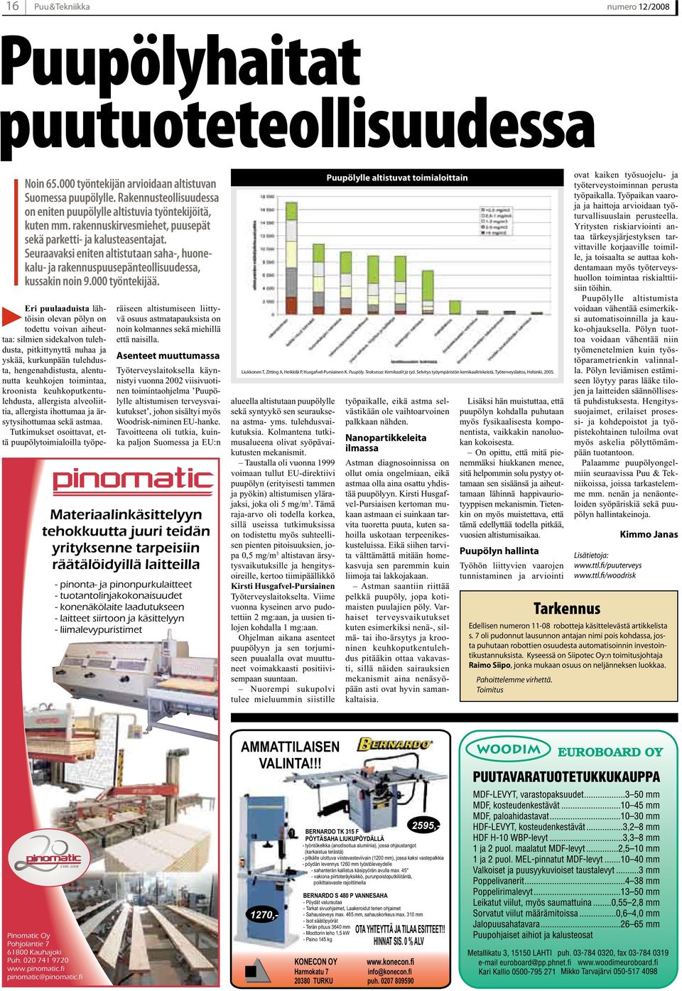 Seuraavaksi eniten altistutaan saha-, huonekalu- ja rakennuspuusepänteollisuudessa, kussakin noin 9.000 työntekijää.