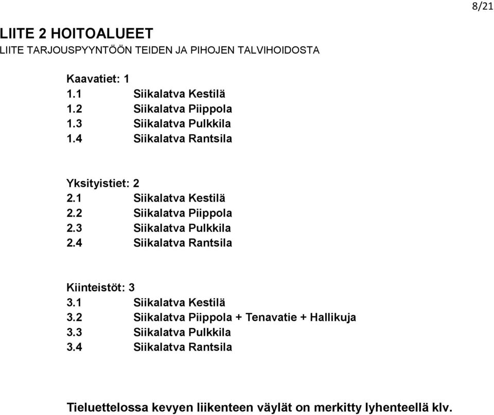 2 Siikalatva Piippola 2.3 Siikalatva Pulkkila 2.4 Siikalatva Rantsila Kiinteistöt: 3 3.1 Siikalatva Kestilä 3.