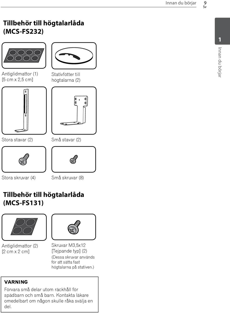 ntiglidmattor (2) [2 cm x 2 cm] Skruvar M3,5x12 [Tejpande typ] (2) (Dessa skruvar används för att sätta fast högtalarna på