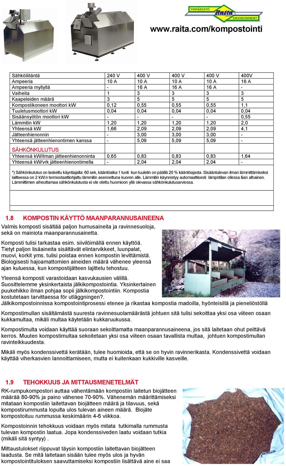 3,00 - Yhteensä jätteenhienontimen kanssa - 5,09 5,09 5,09 - SÄHKÖNKULUTUS Yhteensä kw/ilman jätteenhienonninta 0,65 0,83 0,83 0,83 1,64 Yhteensä kw/vrk jätteenhienontimella - 2,04 2,04 2,04 - *)