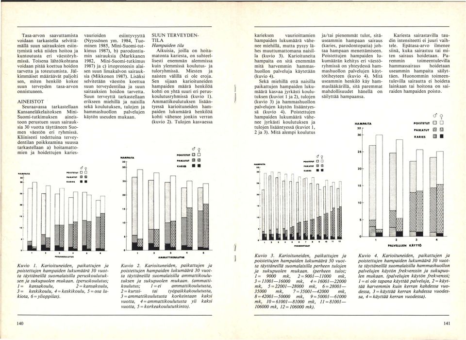 AINEISTOT Seuraavassa tarkastellaan Kansaneläkelaitoksen Mini- Suomi-tutkimuksen aineistoon perustuen suun sairauksia 30 vuotta täyttäneen Suomen väestön eri ryhmissä.