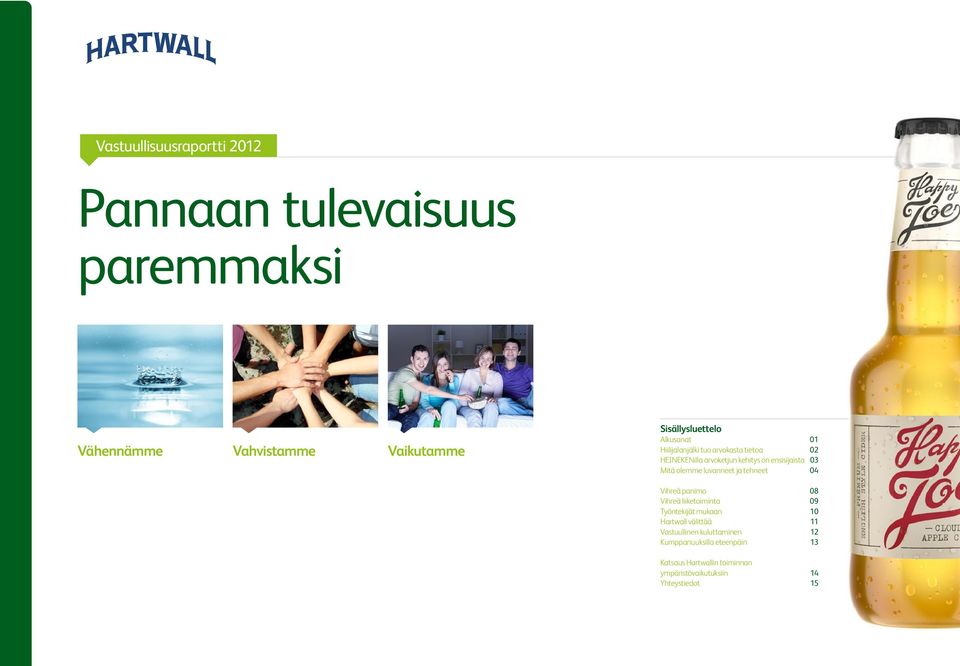 luvanneet ja tehneet 04 Vihreä panimo 08 Vihreä liiketoiminta 09 Työntekijät mukaan 10 Hartwall välittää 11