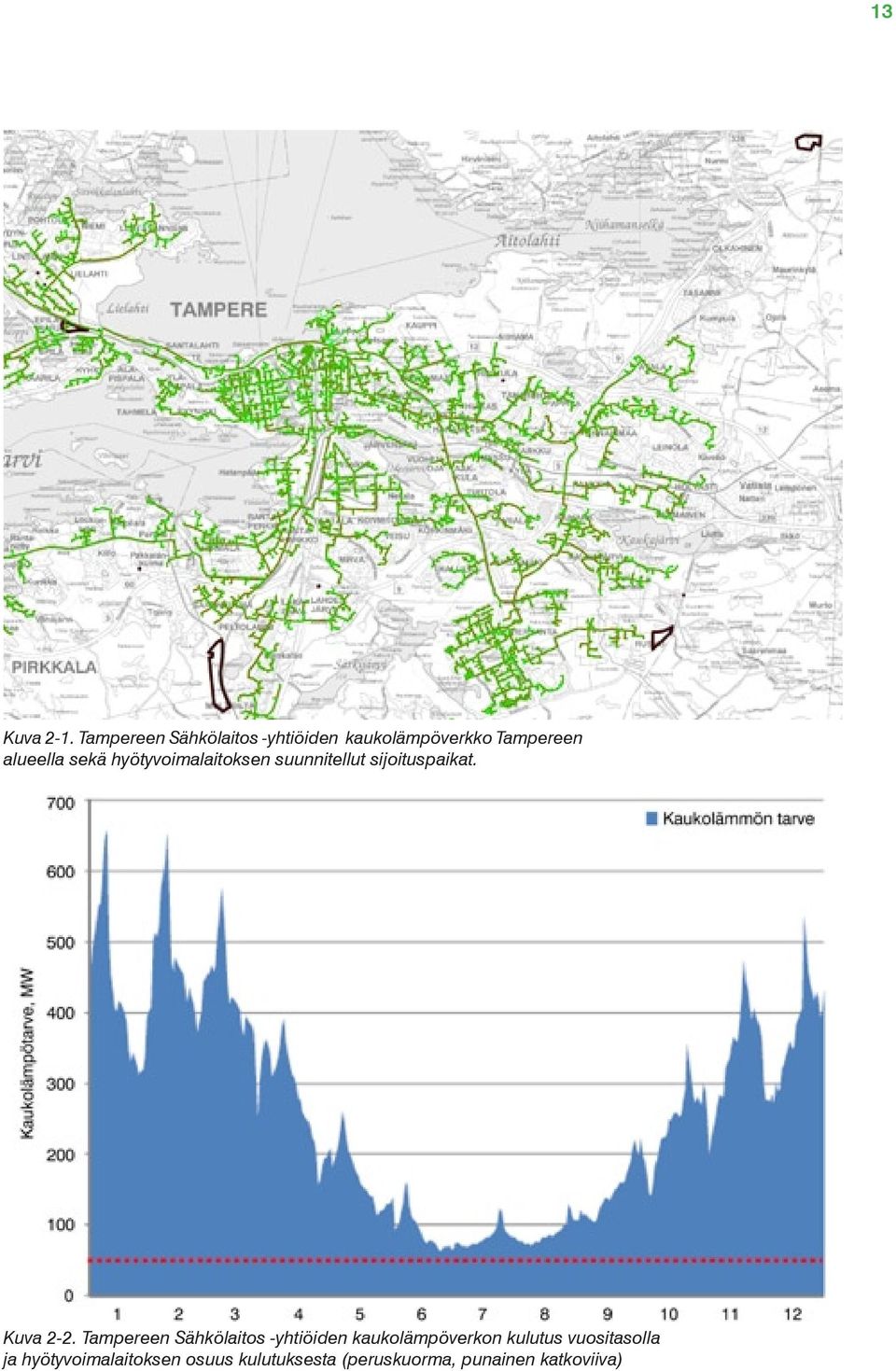 hyötyvoimalaitoksen suunnitellut sijoituspaikat. Kuva 2-2.